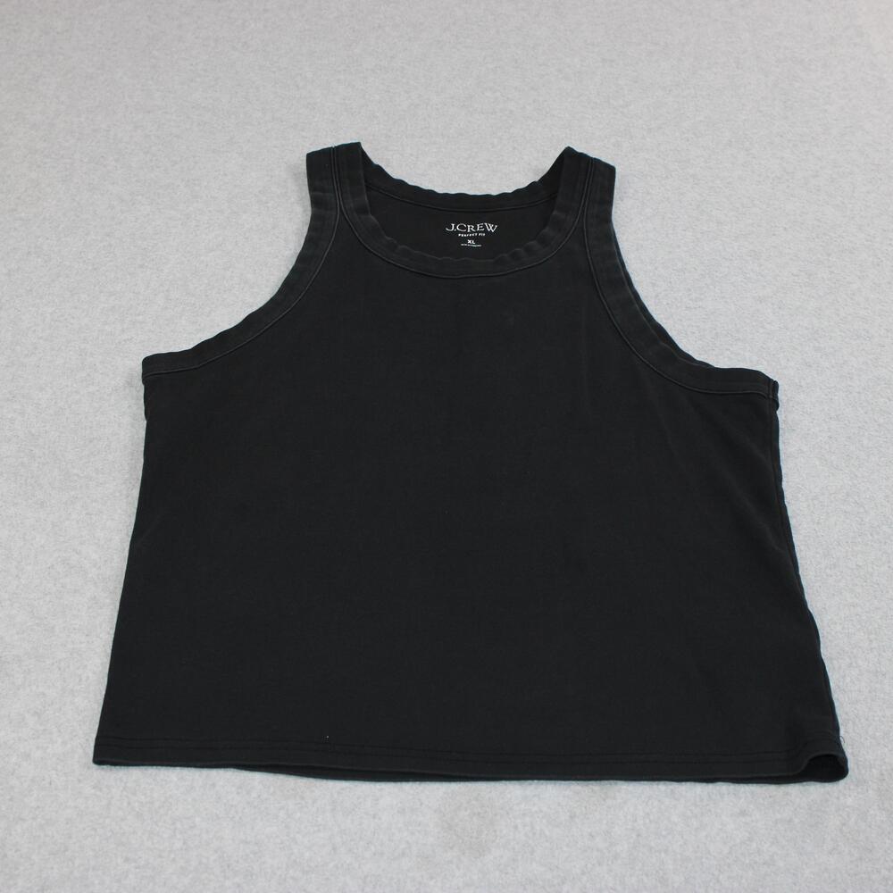 J Crew Tank Top Women XL Black Perfect Fit Cotton Jersey Cropped Basic Casual